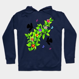 Cute Birds. Black Morph Fantails and Butterflies Hoodie